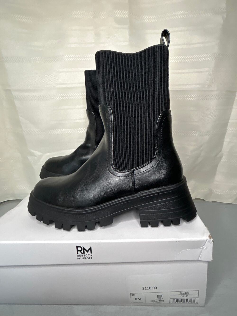 RM Rebecca Minkoff Alexa Chunky Heel Chelsea Boots Black Size 8M